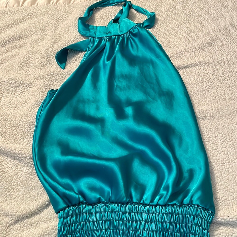 Silk Aqua Halter Top Blouse